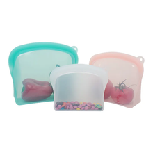QAVO Silicone Food Storage Bags 3-Pack | Reusable Airtight Containers | 600ml 1200ml 2000ml | Charcoal Clear Teal | BPA-Free Leak-Proof
