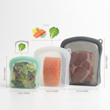 QAVO Silicone Food Storage Bags 3-Pack | Reusable Airtight Containers | 600ml 1200ml 2000ml | Charcoal Clear Teal | BPA-Free Leak-Proof