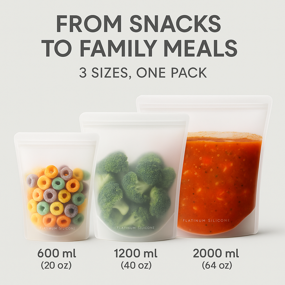 3-Pack silicone food storage bags